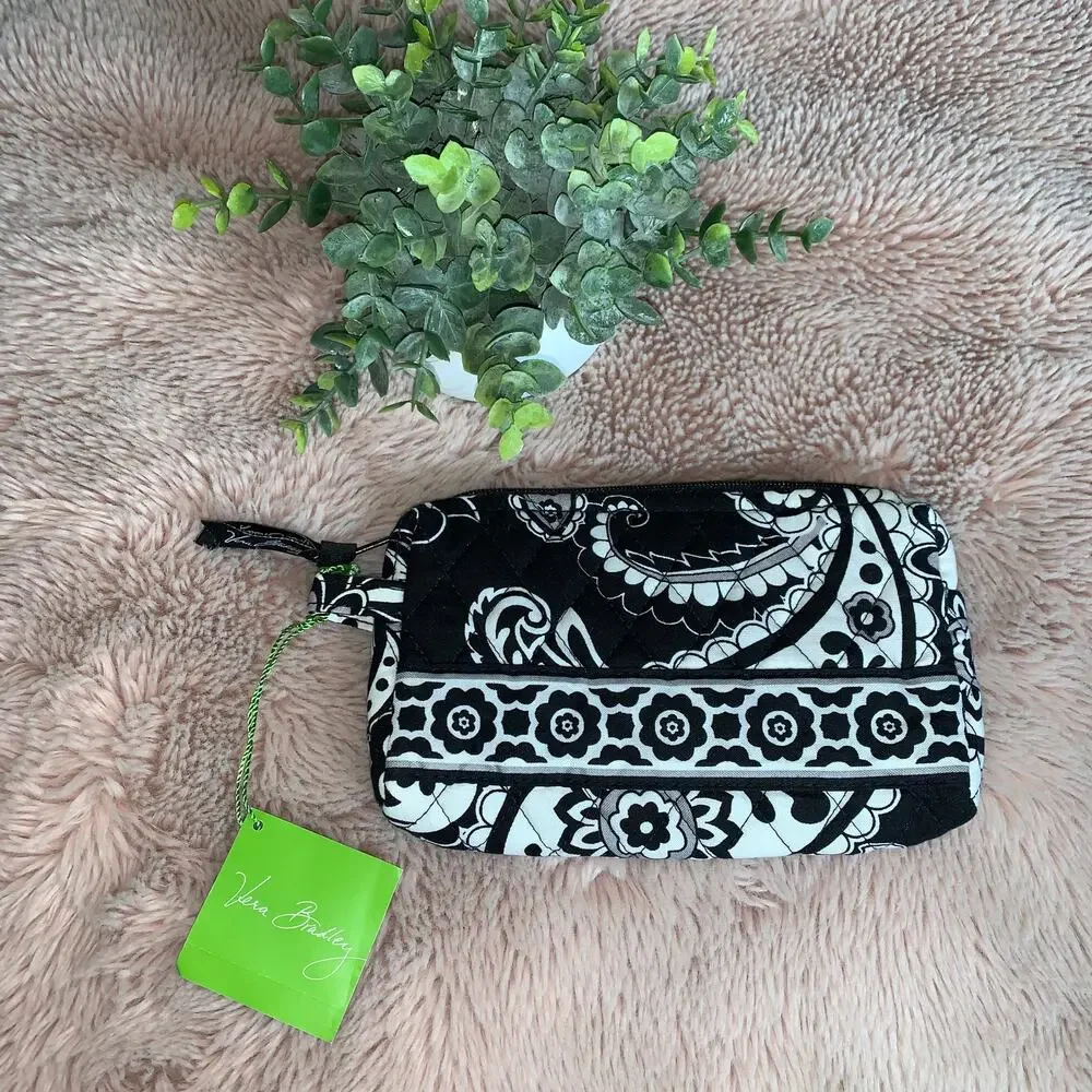 NWT Vera Bradley Midnight Paisley Black / White Small Travel Cosmetic Bag